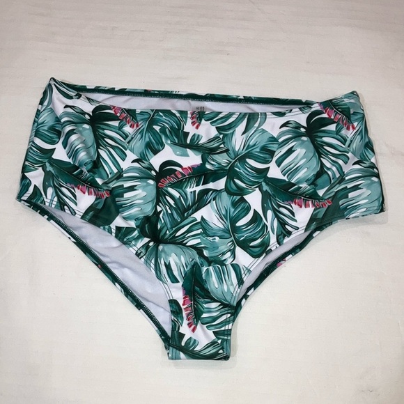 NEW large women’s Tropical Leaf Print high rise Bikini Bottoms - Picture 2 of 9